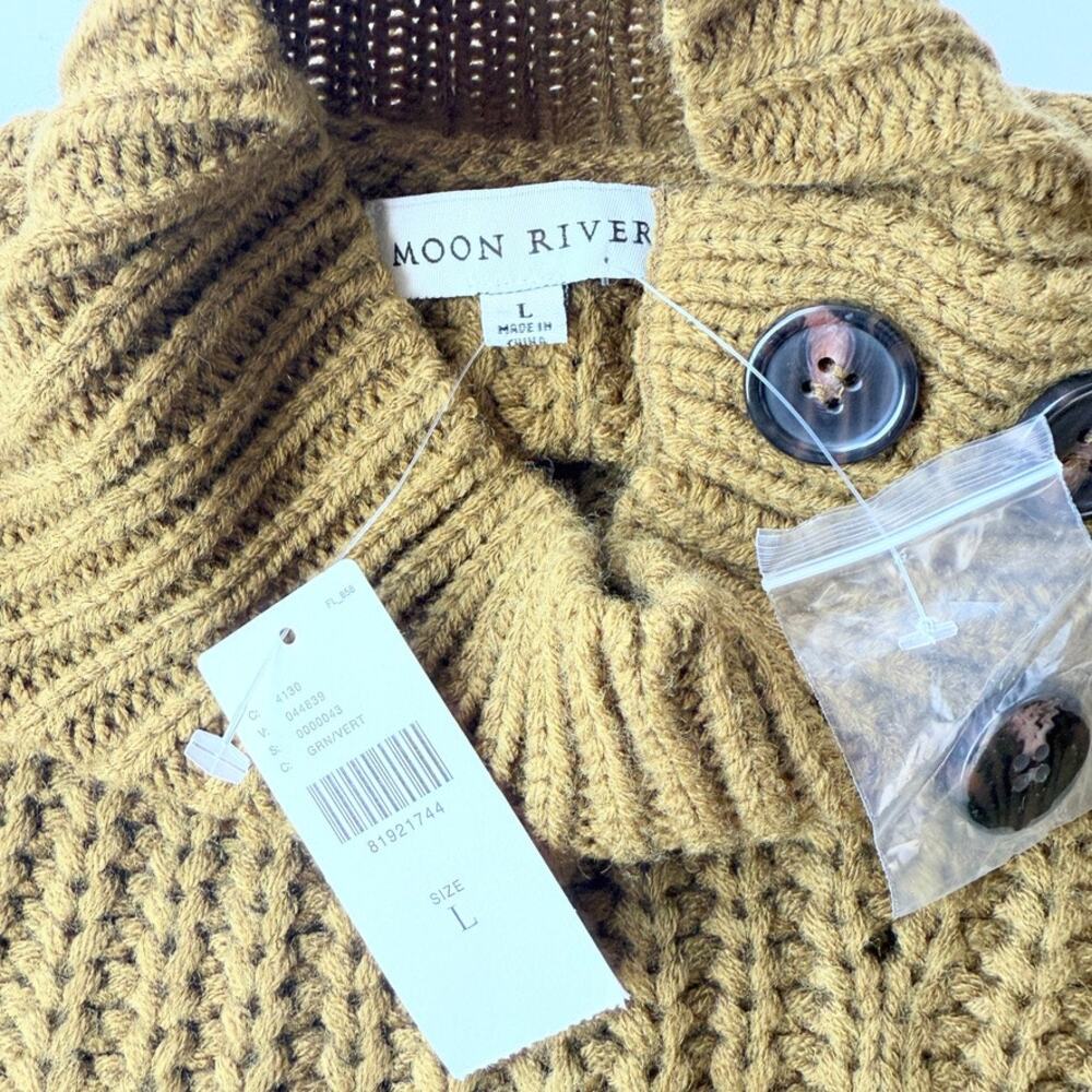 Anthropologie Moon River L Olive Funnel Neck Puff Sleeve Sweater Dress Cozy Chic - Picture 5 of 13
